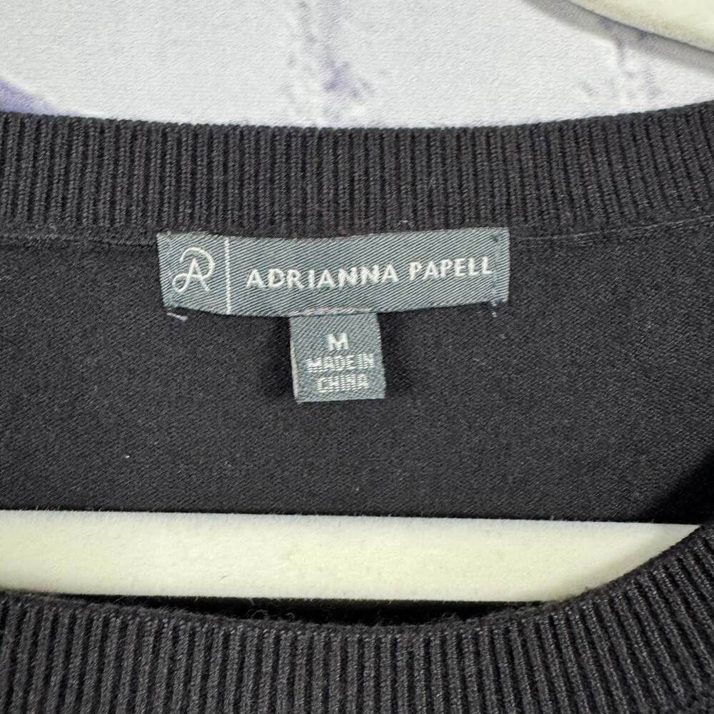Adrianna Papell Black Long Sleeve Lace Hem Sweater Top Size Medium - Picture 5 of 6